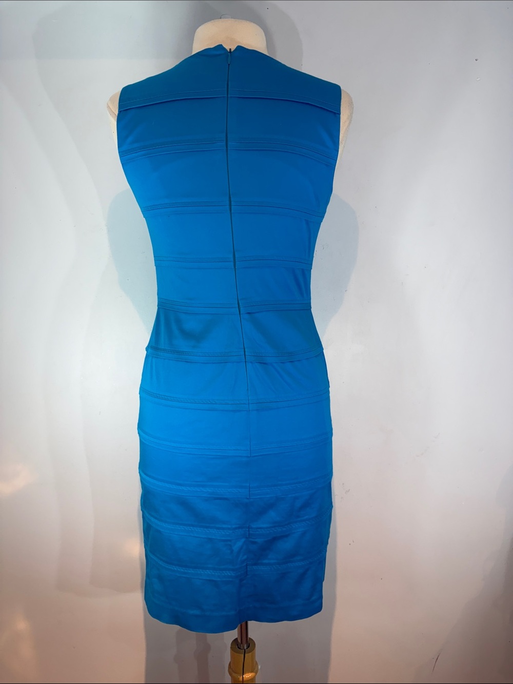 Calvin Klein Dress Womens Blue Sheath Sleeveless Pintucks Cotton Stretch Sz 8 - Picture 2 of 8